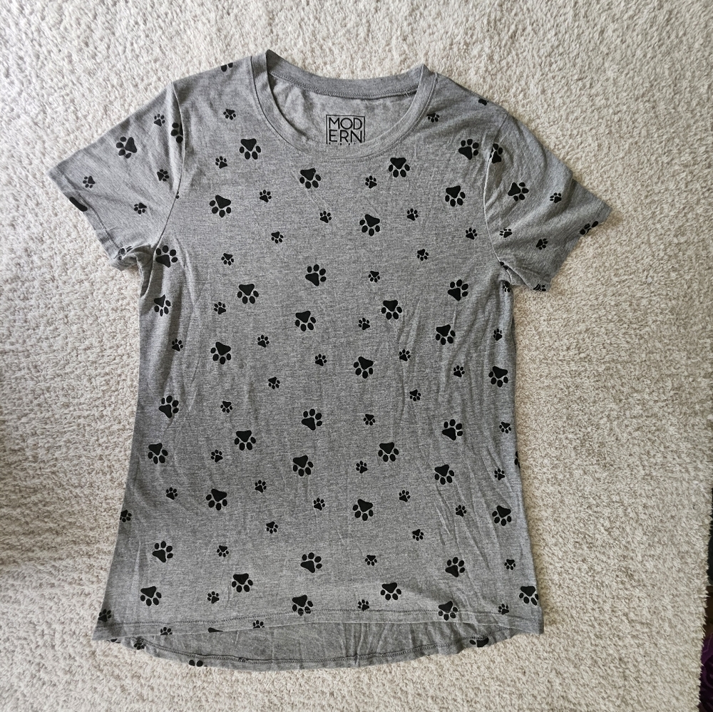 NWOT Gray T-Shirt with Black Paw Prints